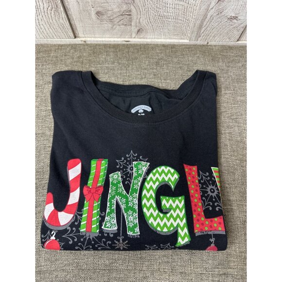 Holiday Time Jingle Bells Graphic T Shirt Womens XL Black Christmas Top - Picture 3 of 6